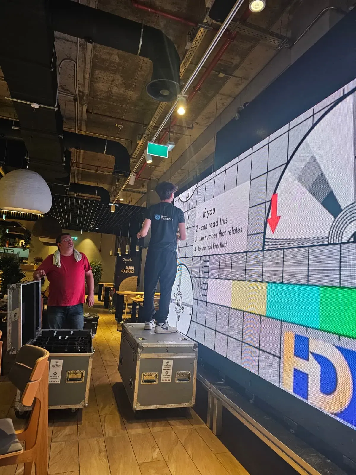 Outdoor LED screen and technical equipment prepared for the Business Review event at Vastint Garden in Bucharest.