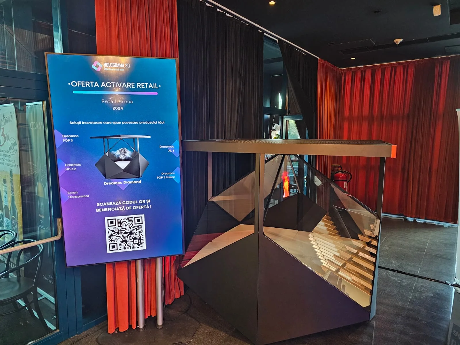 Retail Arena exhibition area with a branded display installation at Ion Dacian Operetta Theatre in Bucharest.