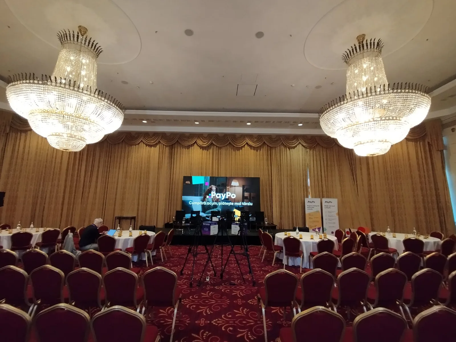 AV control position facing the Commerce Innovation Summit conference room at JW Marriott in Bucharest.