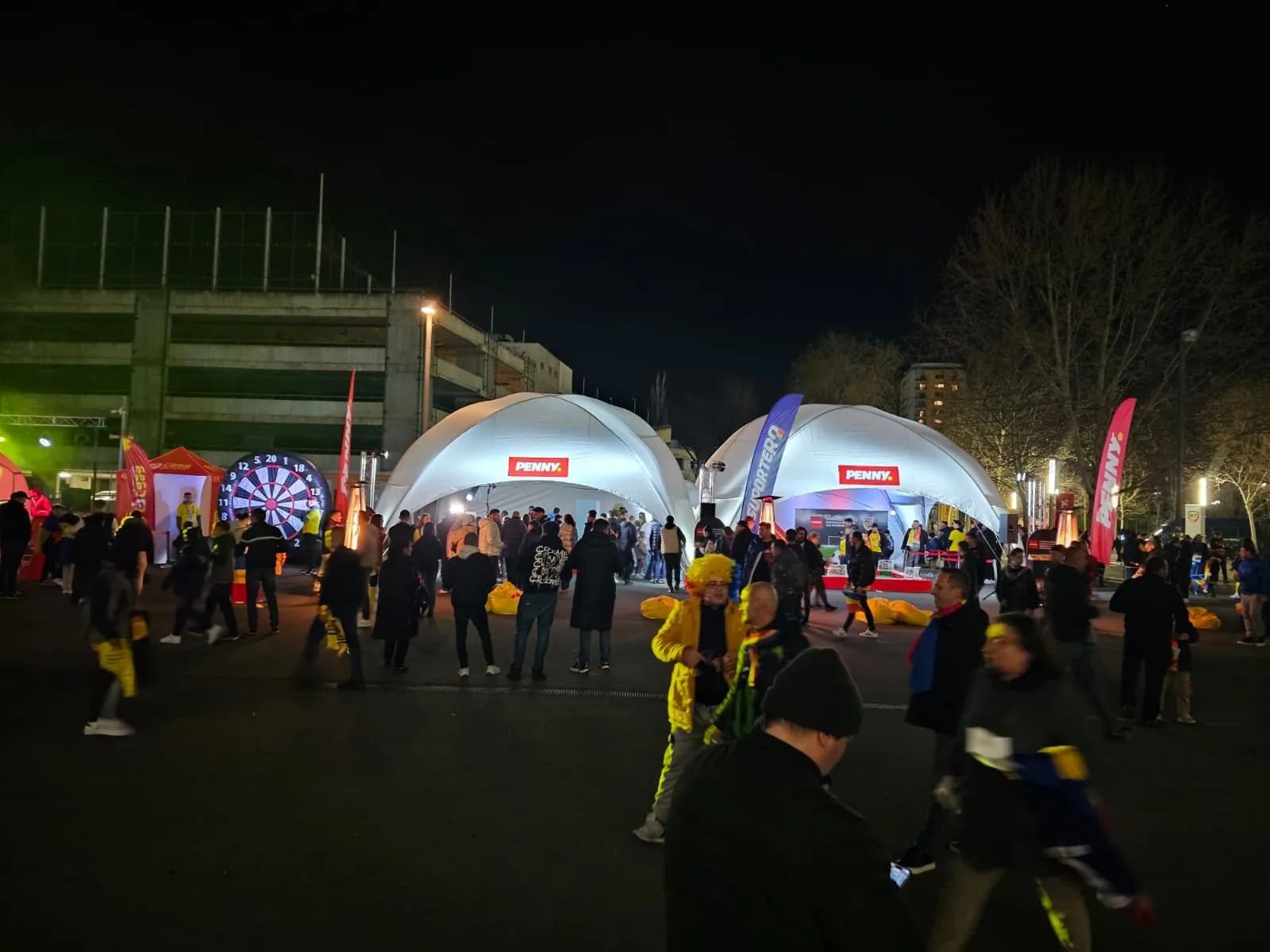 Wide view of the Penny fan activation outside Arena Nationala for Penny Arena Nationala at Arena Nationala in Bucharest.