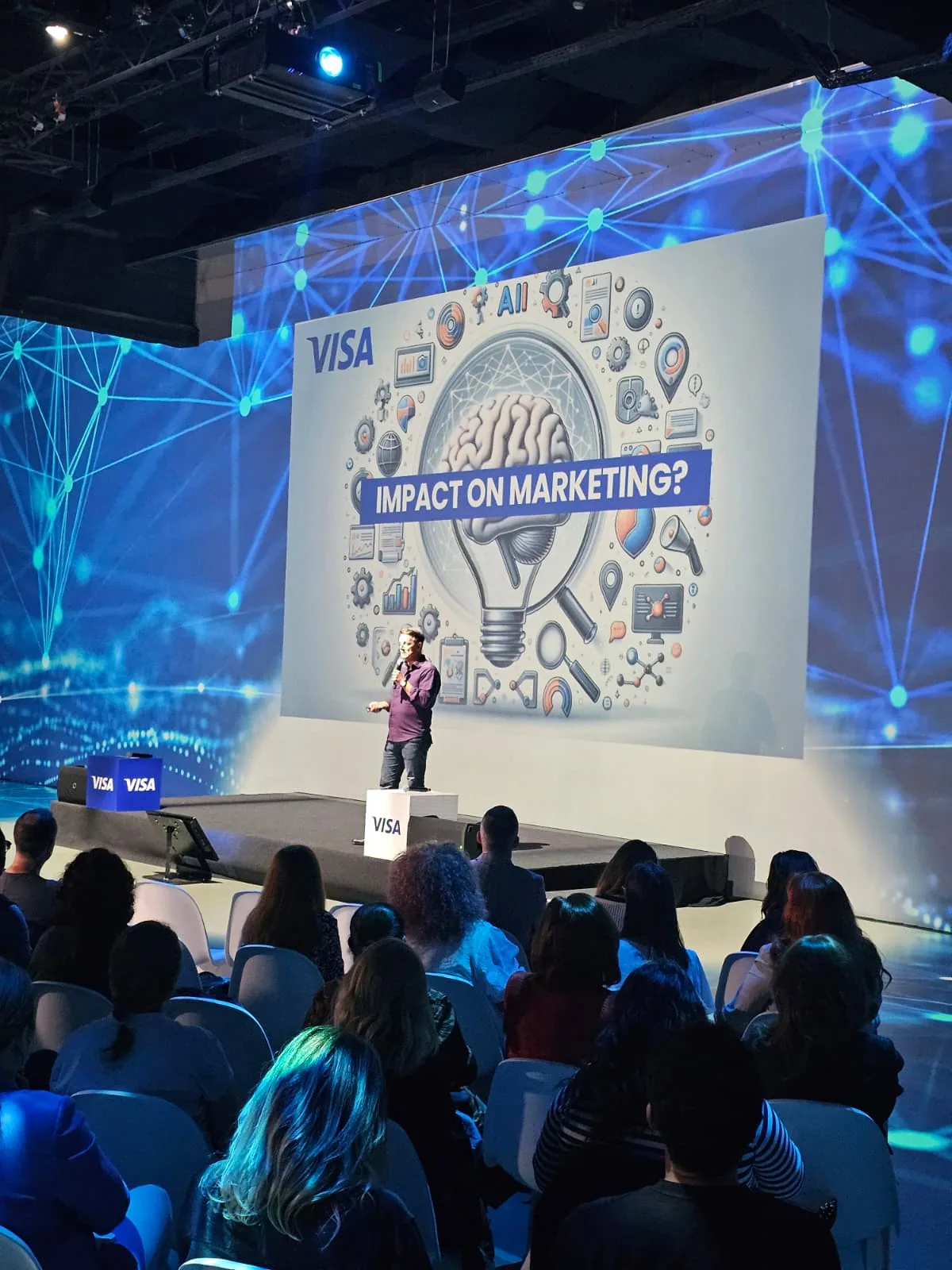 Visa Marketing Day presentation stage and audience at MINA for Visa Marketing Day at MINA Museum at MINA Museum in Bucharest.