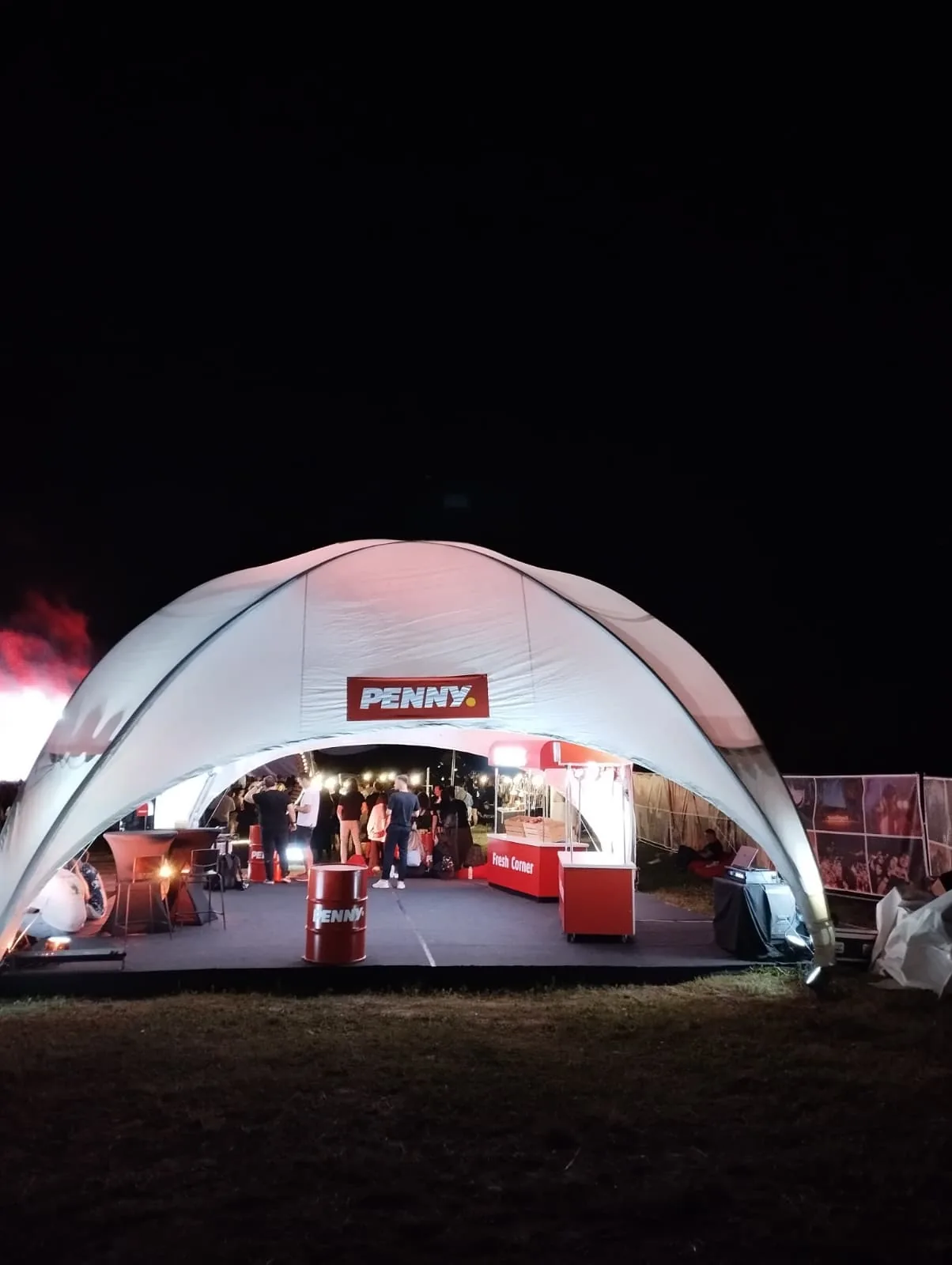 Wide night view of the Penny activation at ROCA Festival Iasi for ROCA Festival Iasi at ROCA Festival in Iași.