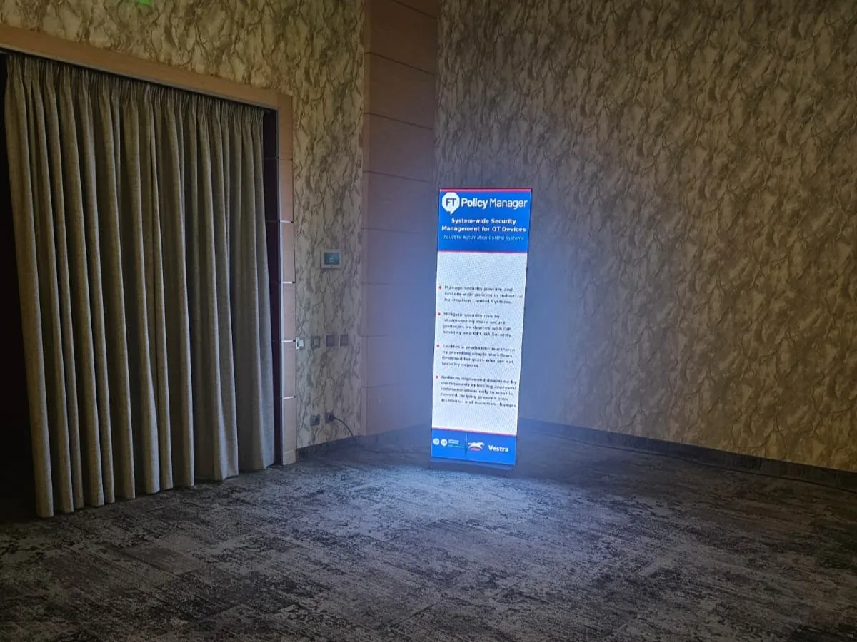 Vertical digital display installed for the Vestra Industries event for Corporate Event at Ramada Hotel at Hotel Ramada, Sibiu in Sibiu.